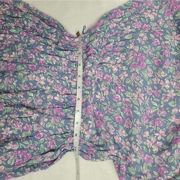 VINTAGE 70s dress blue floral puff‎ sleeve button back rayon S - Picture 9 of 10